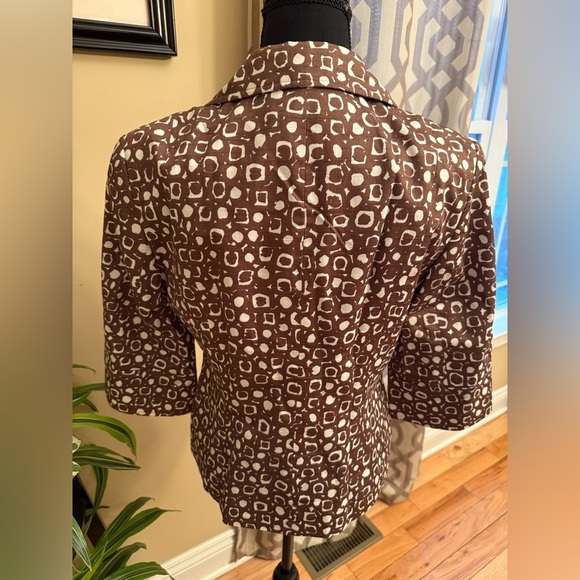 Lafayette 148 Blazer Women's Size 6 Brown Ivory Jacket 3/4 Sleeve Button Cotton - Picture 5 of 15